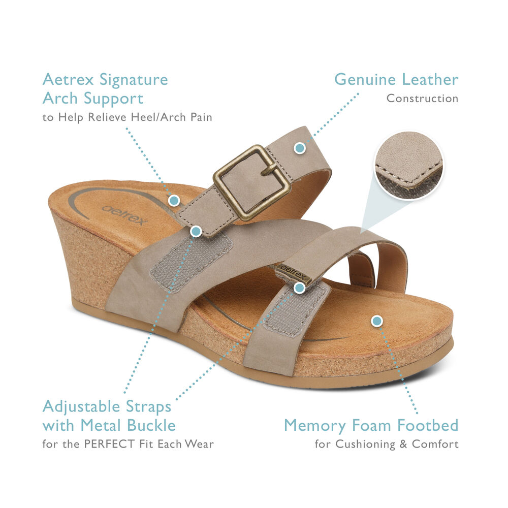 Aetrex Women's Kimmy Arch Support Wedge Sandals - Walnut | USA EV5GR95